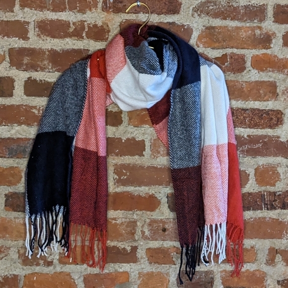 Red, White, & Blue Cozy 70"x24"‎ Scarf w/ Fringe - Picture 1 of 4